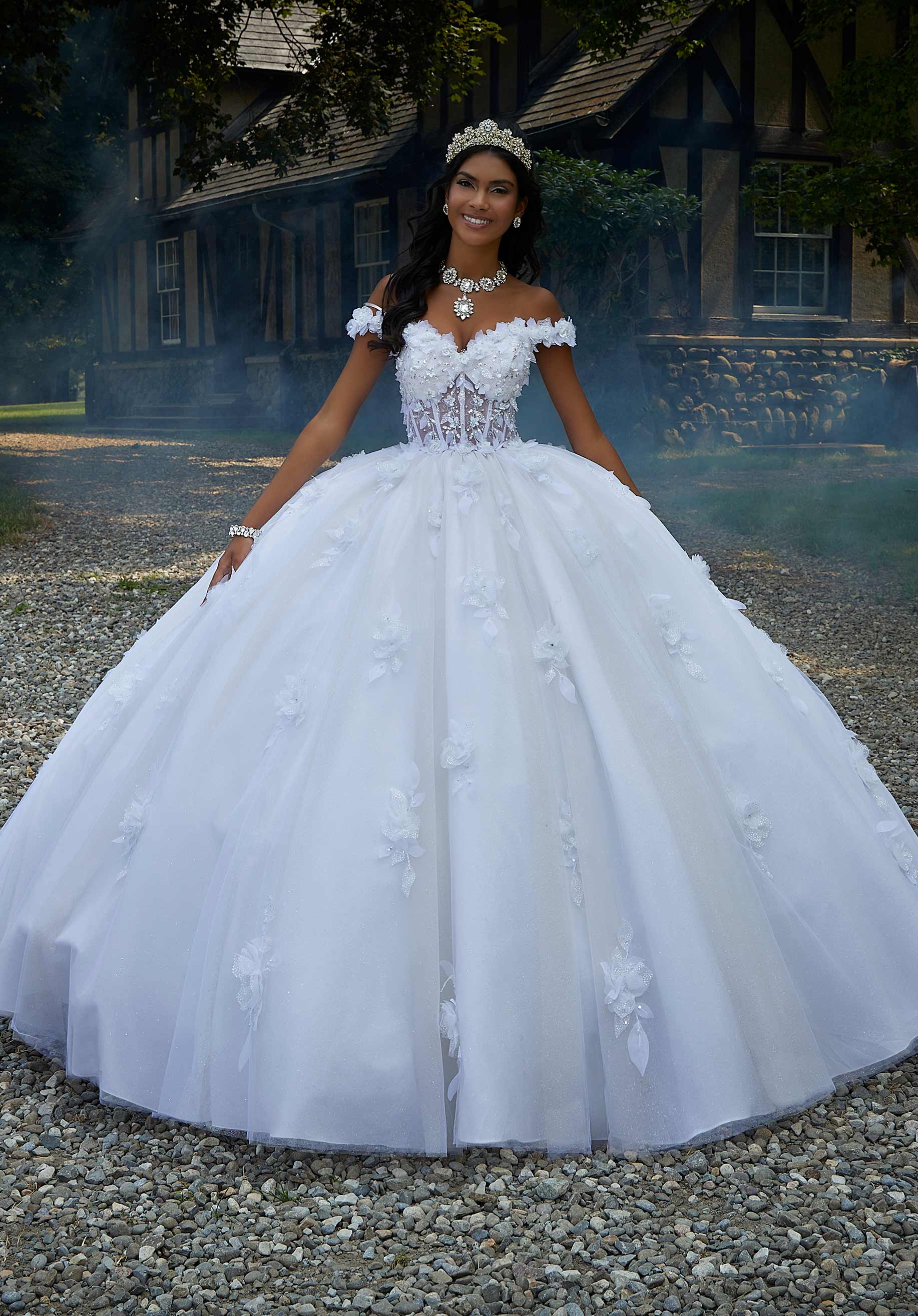 design quinceanera dresses Amarra 54214 Long Floral Ball Gown Detachable Bow Quinceanera Dress