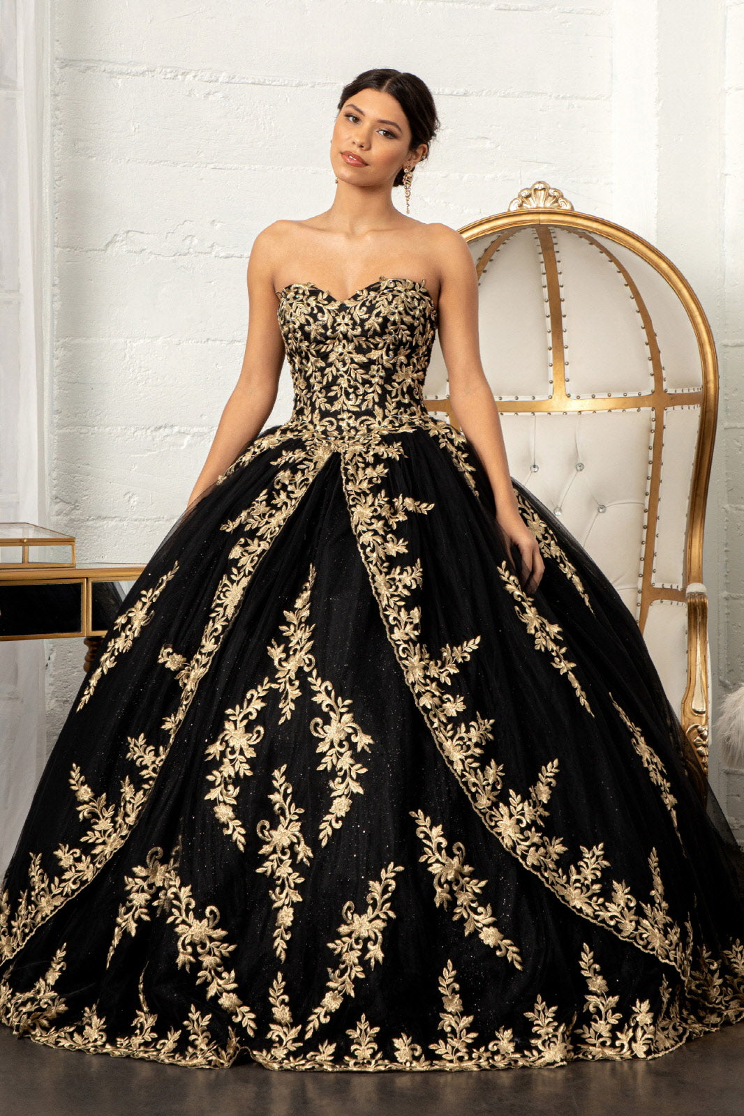 Long Ball Gown Strapless Mesh Cape Quinceanera Dress - Black / XS Long Ball Gown Strapless Mesh Cape Quinceanera Dress - Black / XS