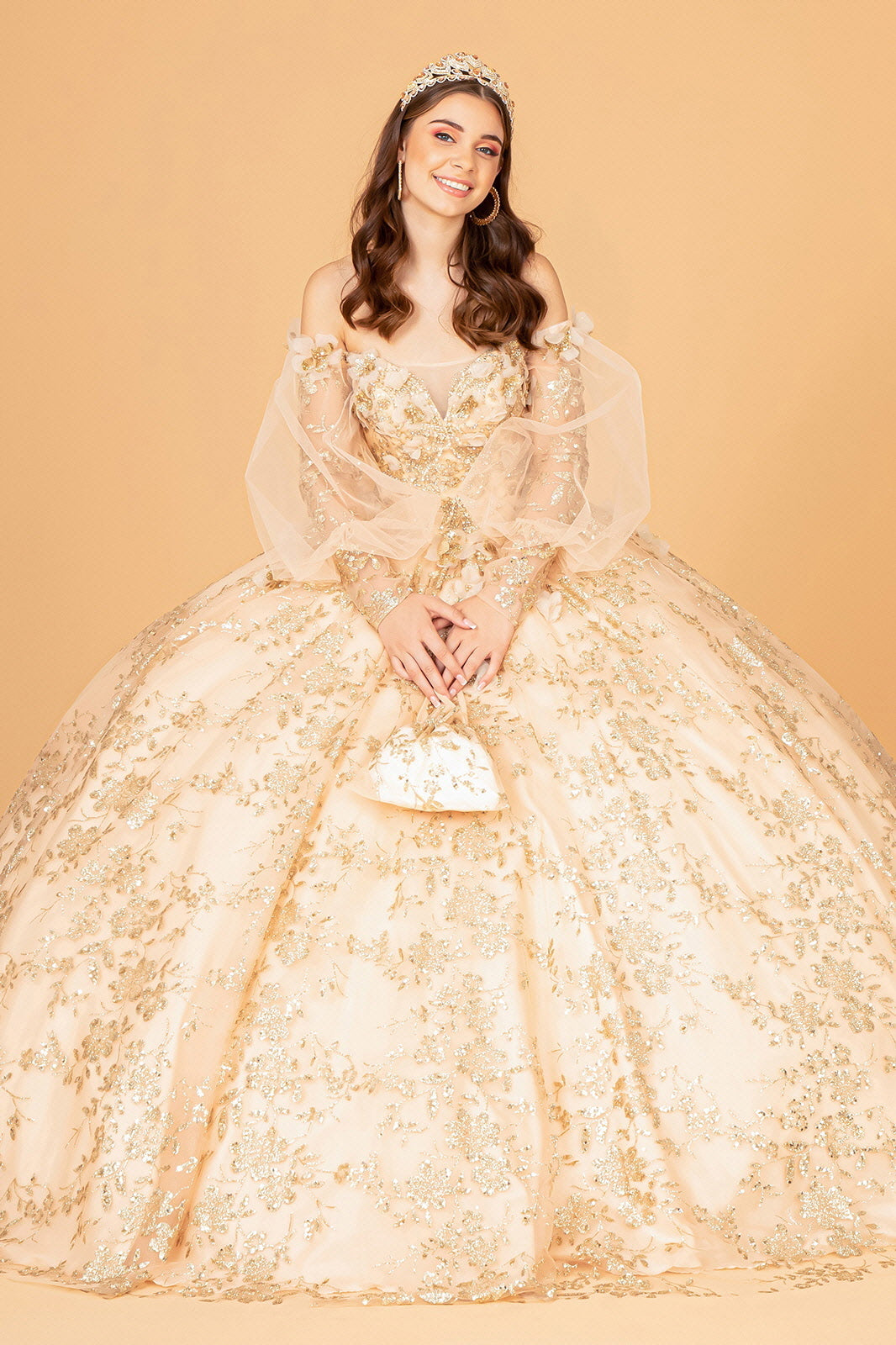 Elizabeth K GL3071 Glitter Ball Gown - Formal Dress Shops L / Gold Elizabeth K GL3071 Glitter Ball Gown - Formal Dress Shops L / Gold