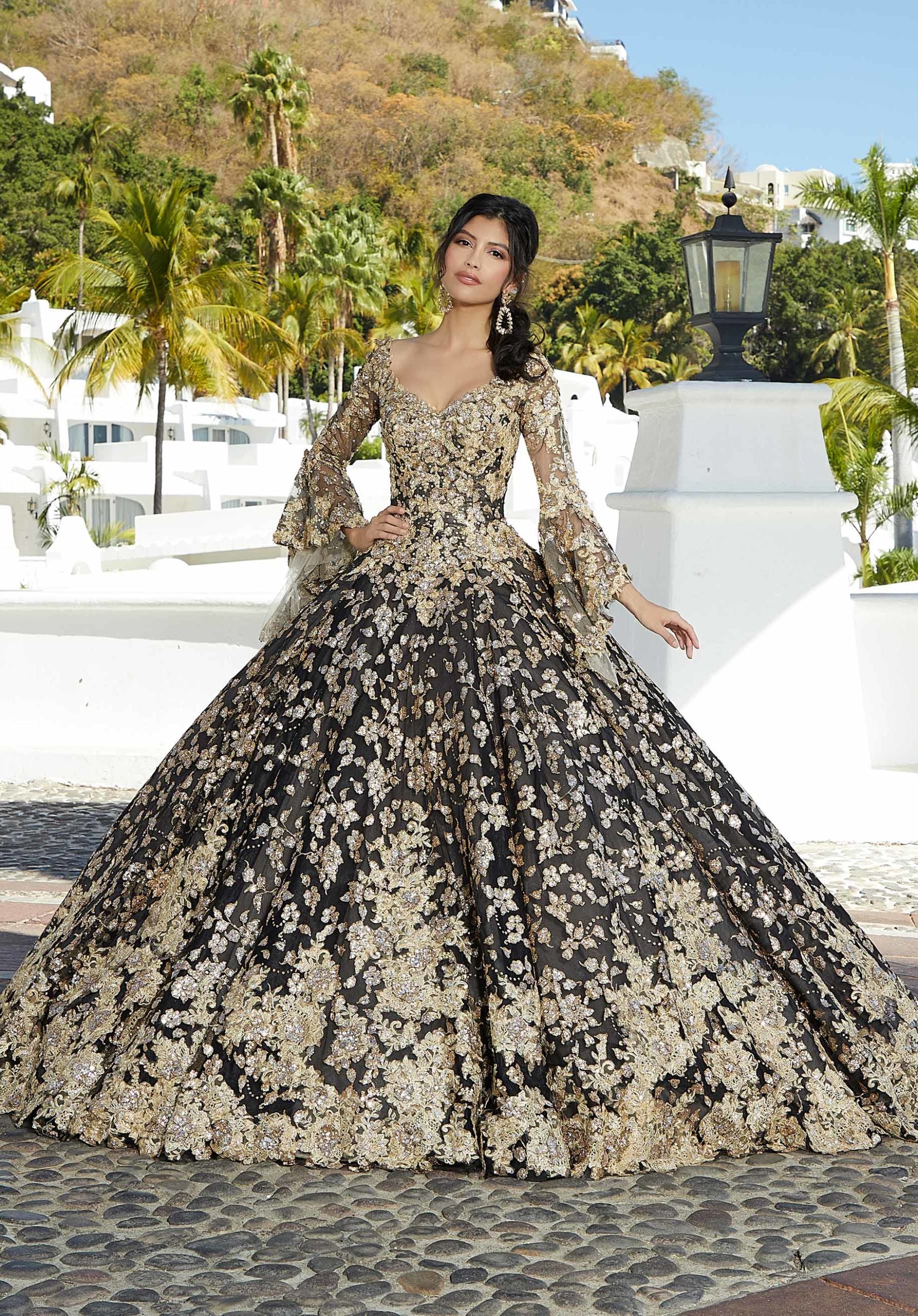 Bell Sleeve Quinceanera Dress by Mori Lee Valentina 34053