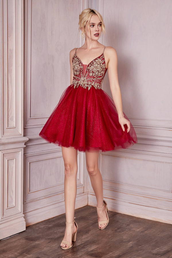 Ladivine Damas & Short Formal Dress - Style CD0190 in Burgundy-Gold