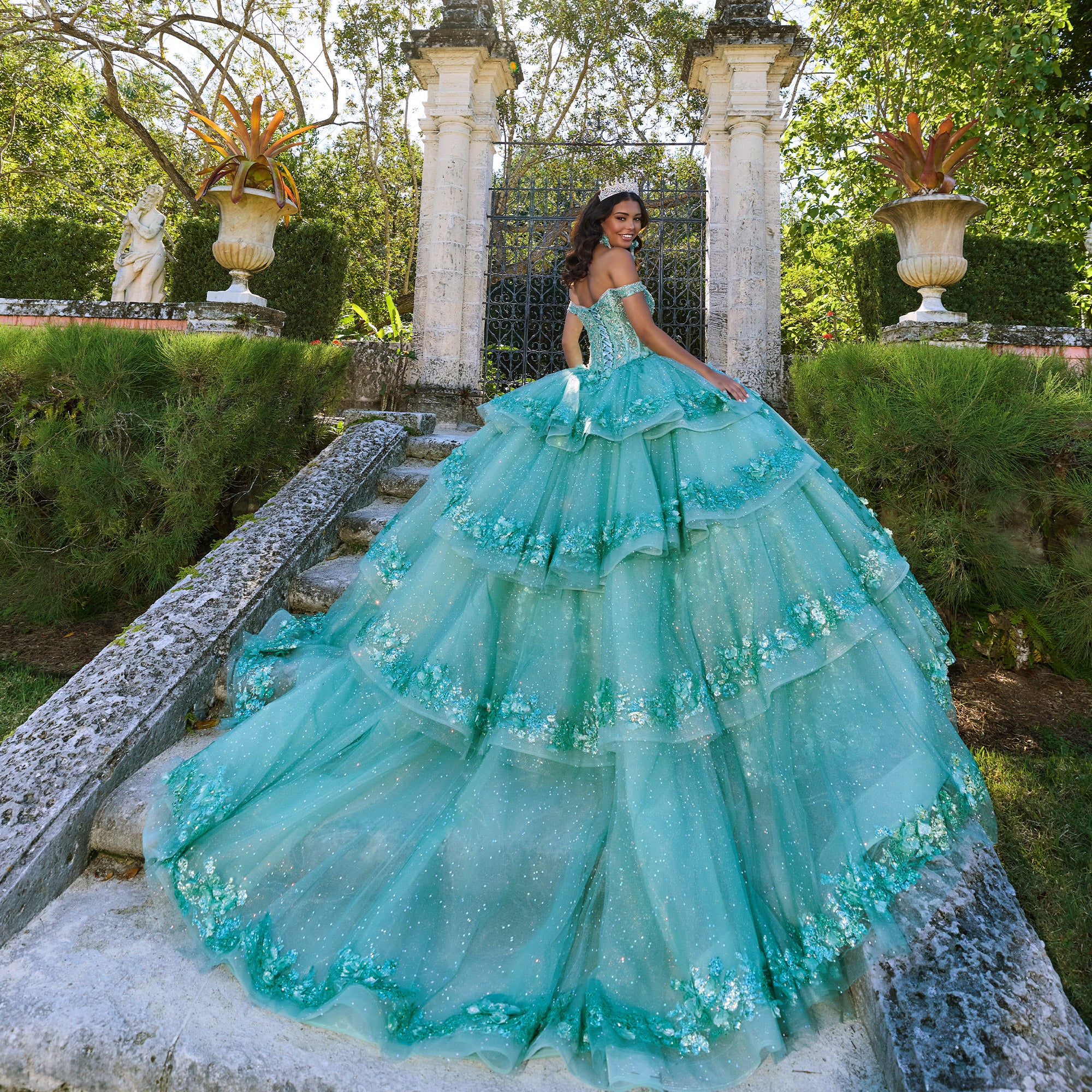 quinceanera dress green Strapless Puff Sleeve Quinceanera Dress by Rachel Allan RQ2184 26W / Emerald Green