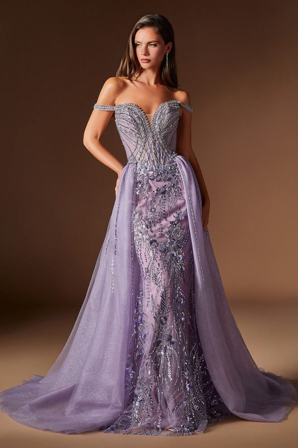 Ladivine Prom Evening Gown - Style CDS570 in English-Violet