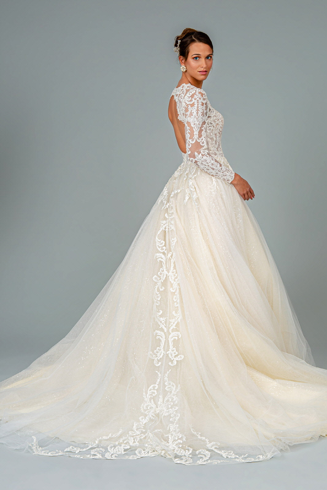 jewel lace a line wedding dress with beading Jewel Bridal A-Line Lace Beading Wedding Dress Ivory Champagne WG3755 Sash David