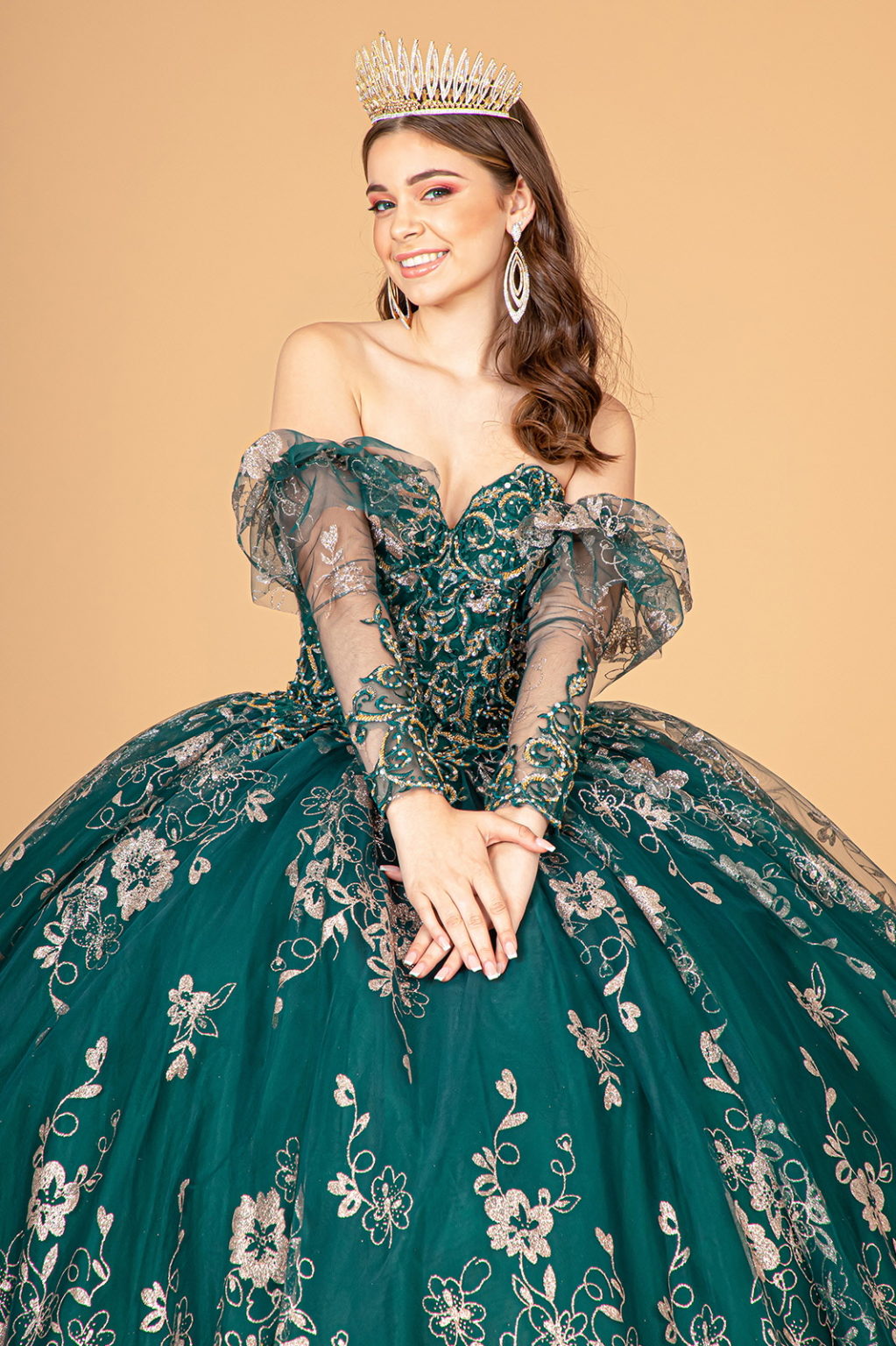 Glitter Print Strapless Ball Gown by Elizabeth KGL1944 - XL / Emerald Green Glitter Print Strapless Ball Gown by Elizabeth KGL1944 - XL / Emerald Green