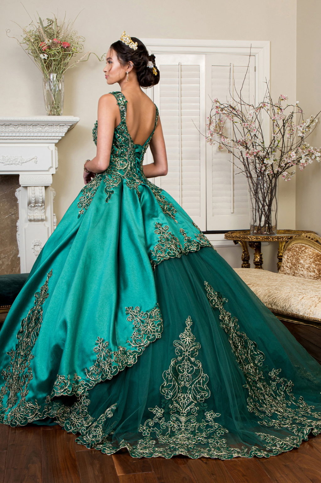 Elizabeth K GL1930 Green and Gold Ball Gown - Formal Dress Shops Green / 3XL Elizabeth K GL1930 Green and Gold Ball Gown - Formal Dress Shops Green / 3XL